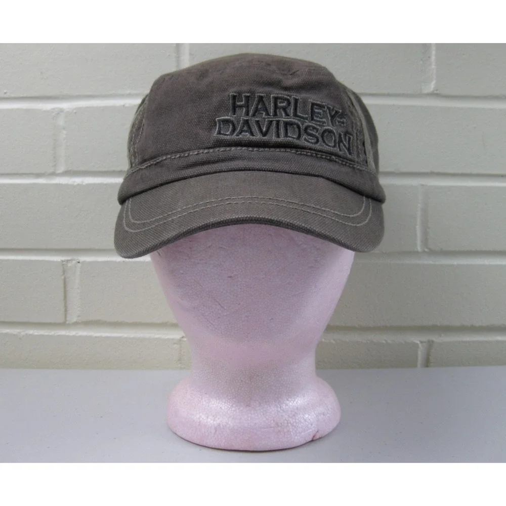 Harley Davidson Canvas Cadet Cap Short Bill Baseball Hat Adjustable Strapback